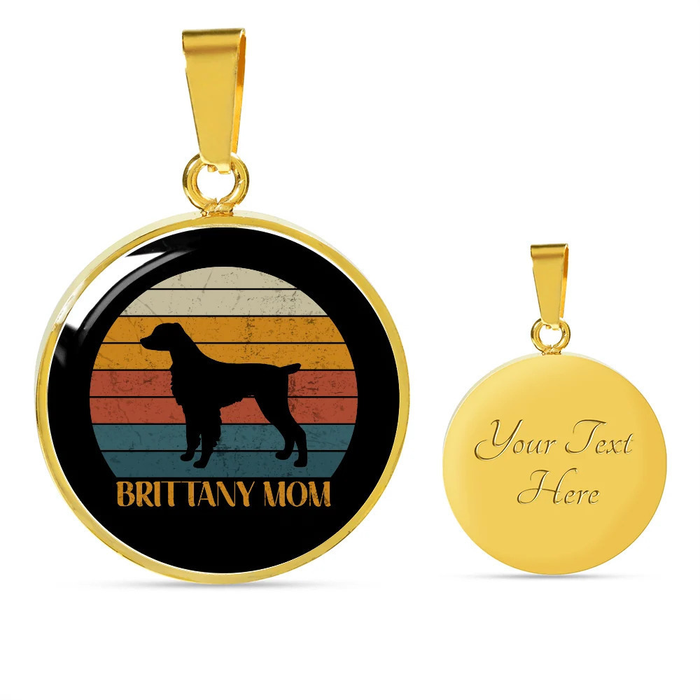 Britanny Mom Dog Personalized Engraved Gold Circle Necklace Custom Name Date Gi